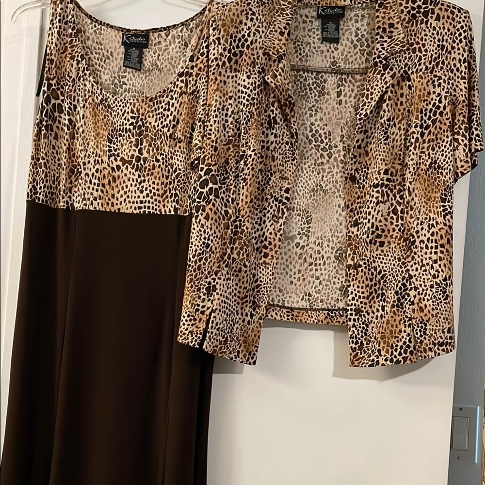 K Studio Collection Brown and Animal Print Dress with Jacket